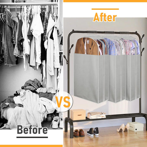 MISSLO grey three-pack garment bags ideal for seasonal storage.