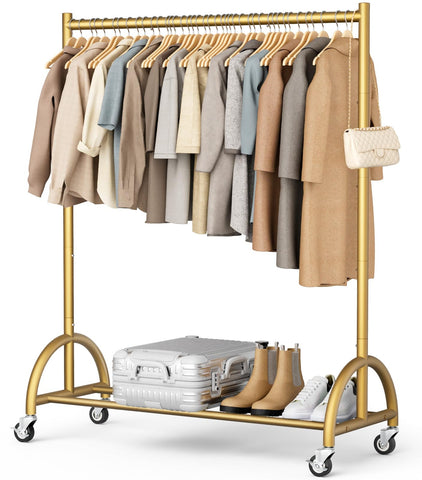 MISSLO heavy-duty clothing rack with wheels and a sturdy semicircular base.