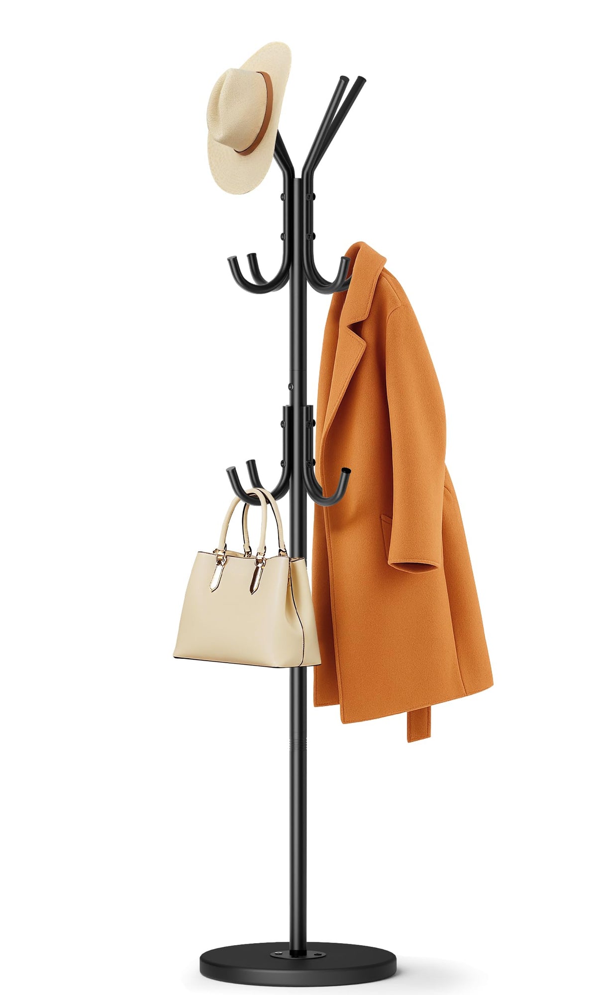 MISSLO heavy-duty coat rack with stable wood base keeps entryway organized and clutter-free.