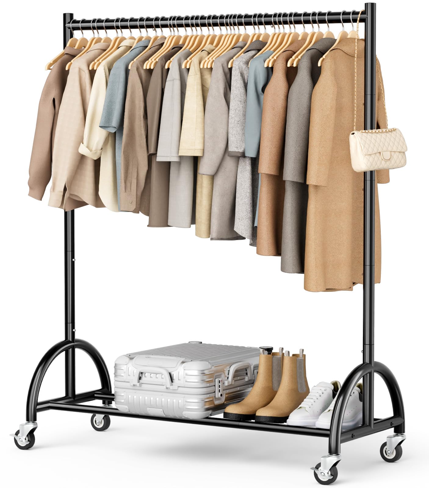 MISSLO heavy-duty rolling clothing rack base provides stable support for bulky coats