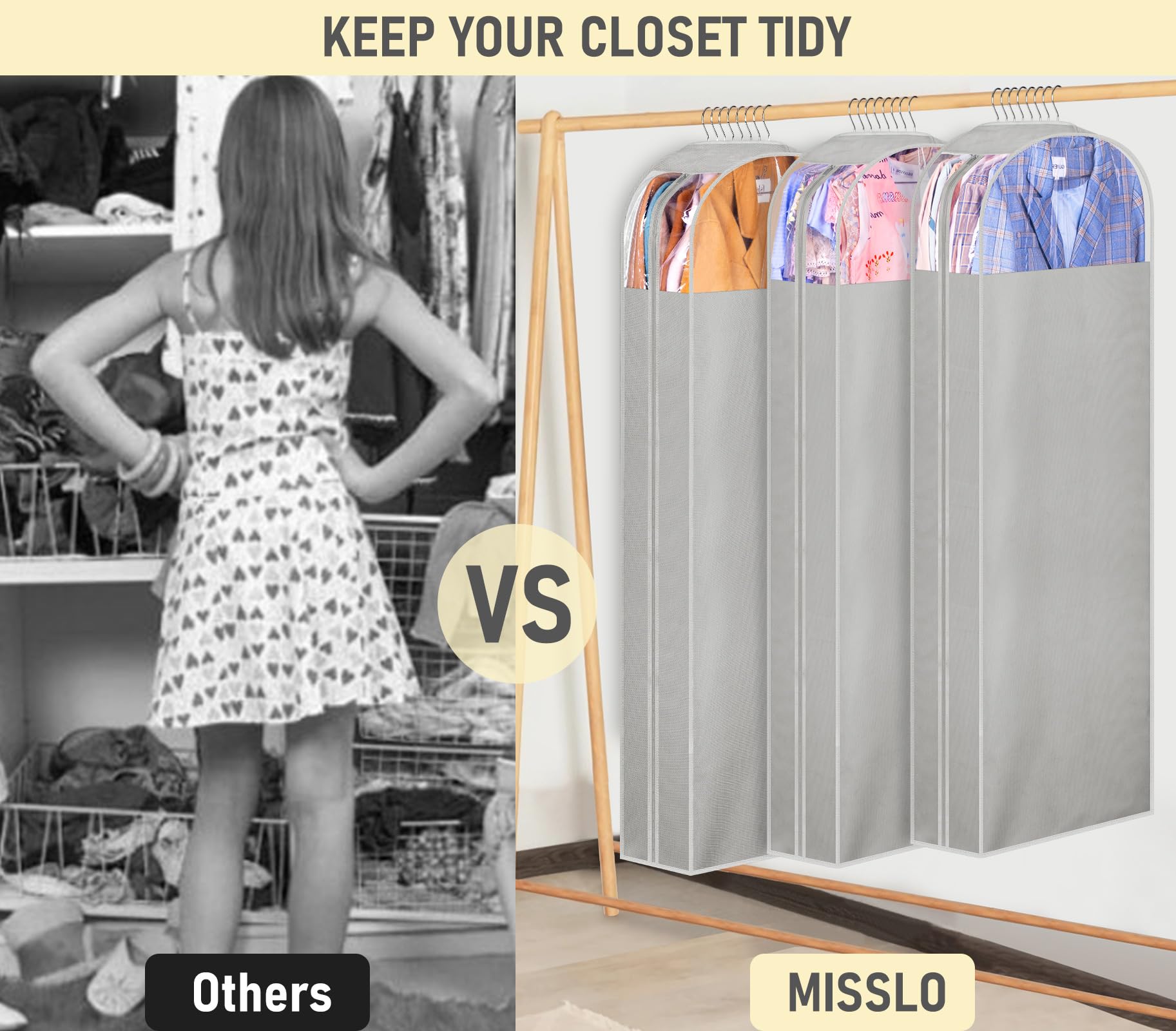 MISSLO long dress protection bag is ideal for gowns, coats and other long garments.