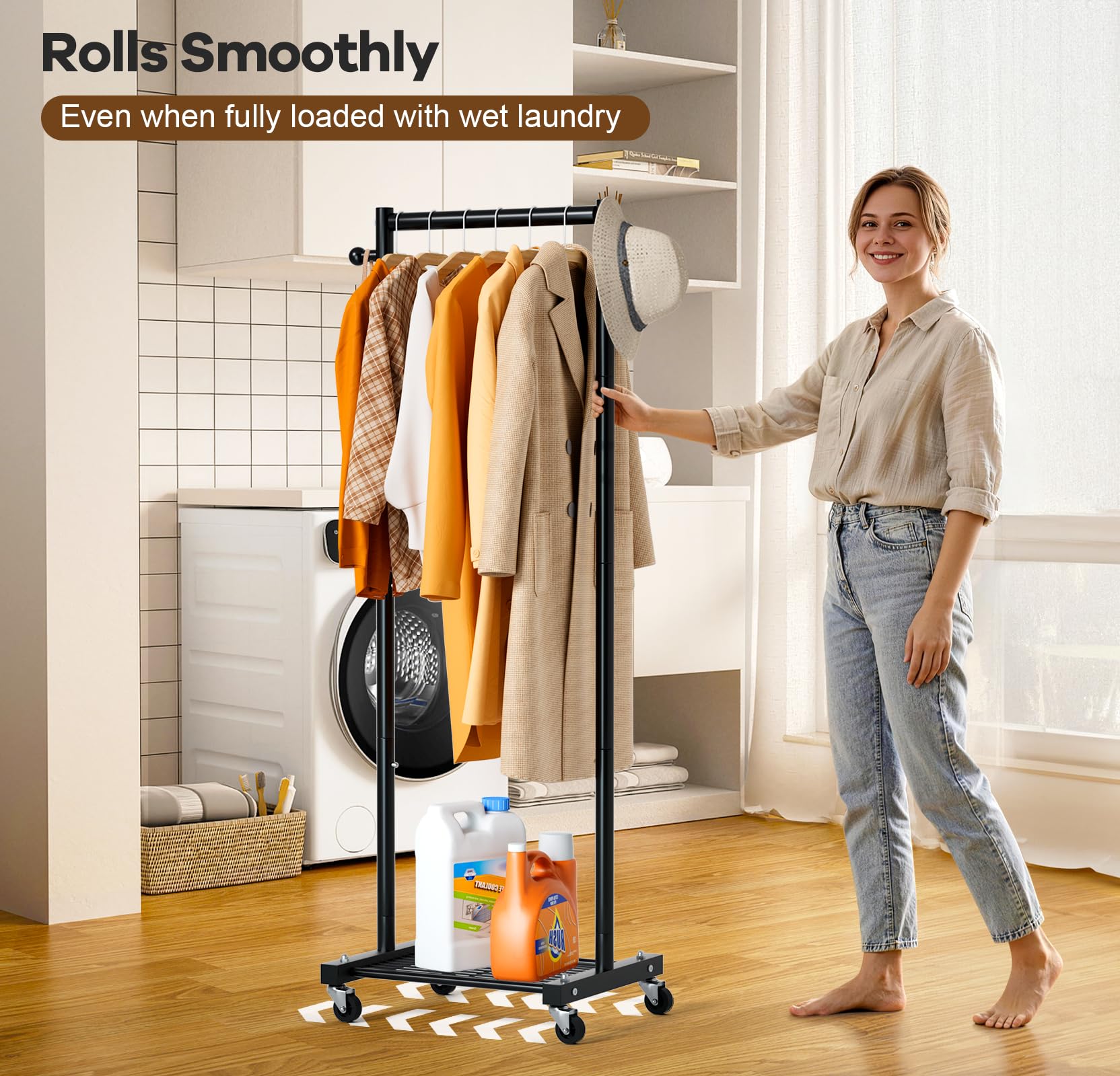 MISSLO compact rack with mesh shelf stores shoes and laundry supplies.
