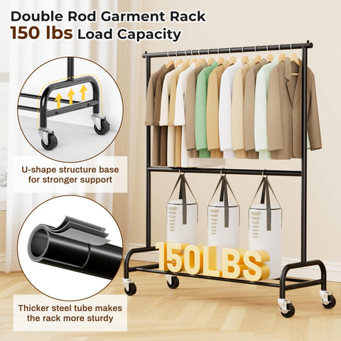 MISSLO rolling wardrobe rack demonstrates durable capacity with smooth, effortless rolling.
