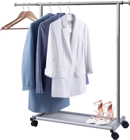 MISSLO short clothing rack fits inside a closet for compact storage.