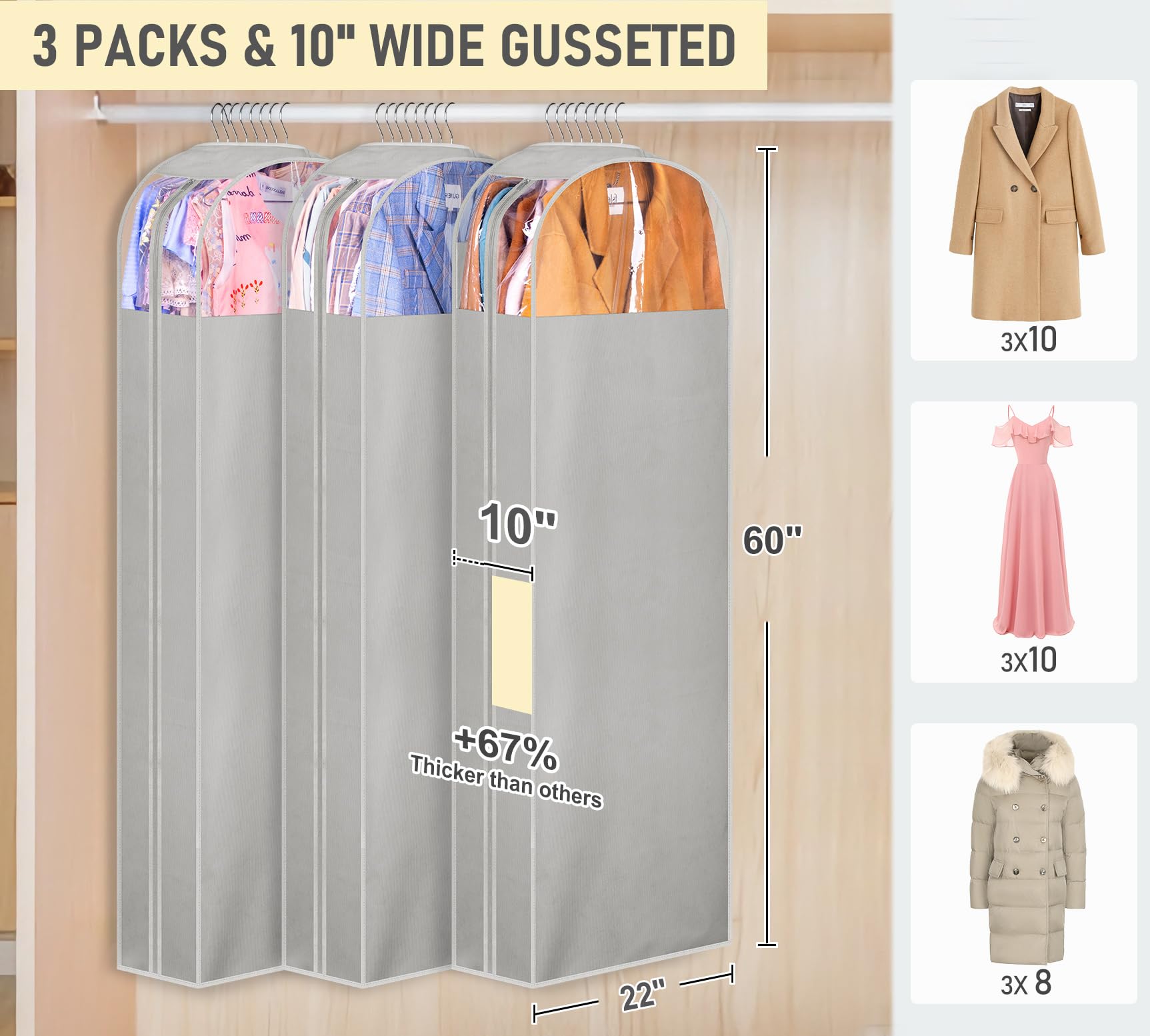 MISSLO side-open garment bag for easy access in packed closets.