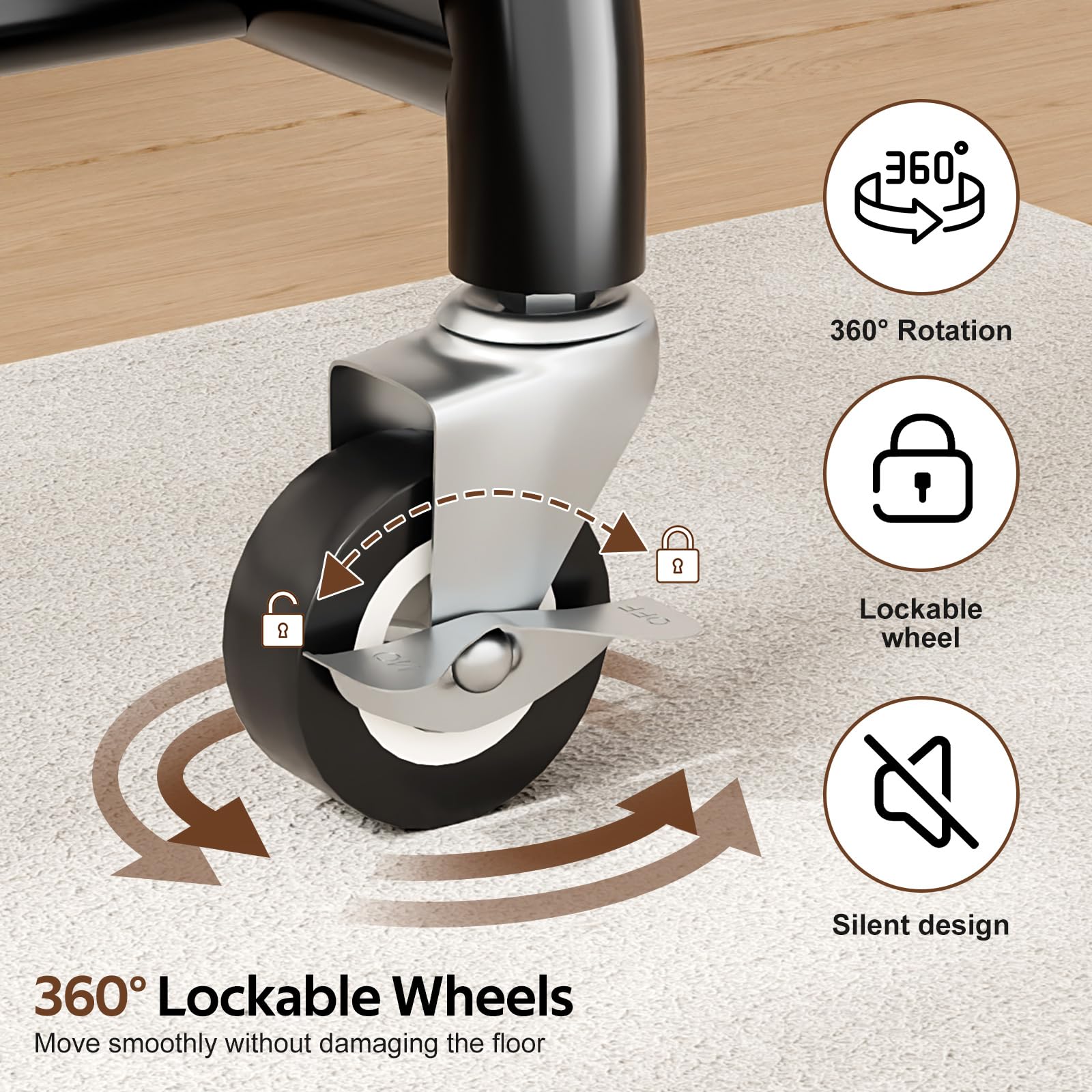 MISSLO silent 360-degree wheels enable smooth room-to-room movement