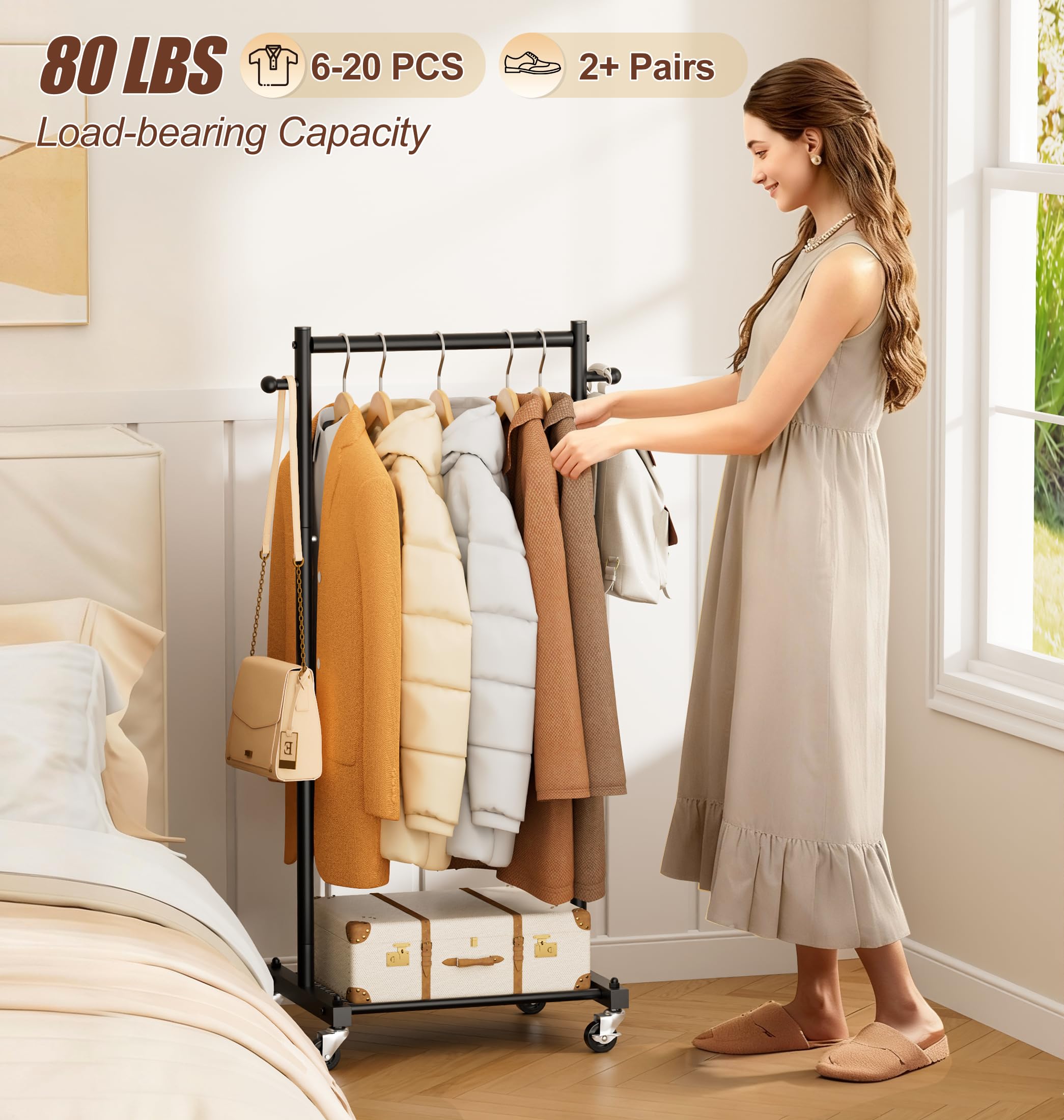 MISSLO small rack metal construction close-up shows durable frame for everyday garments.