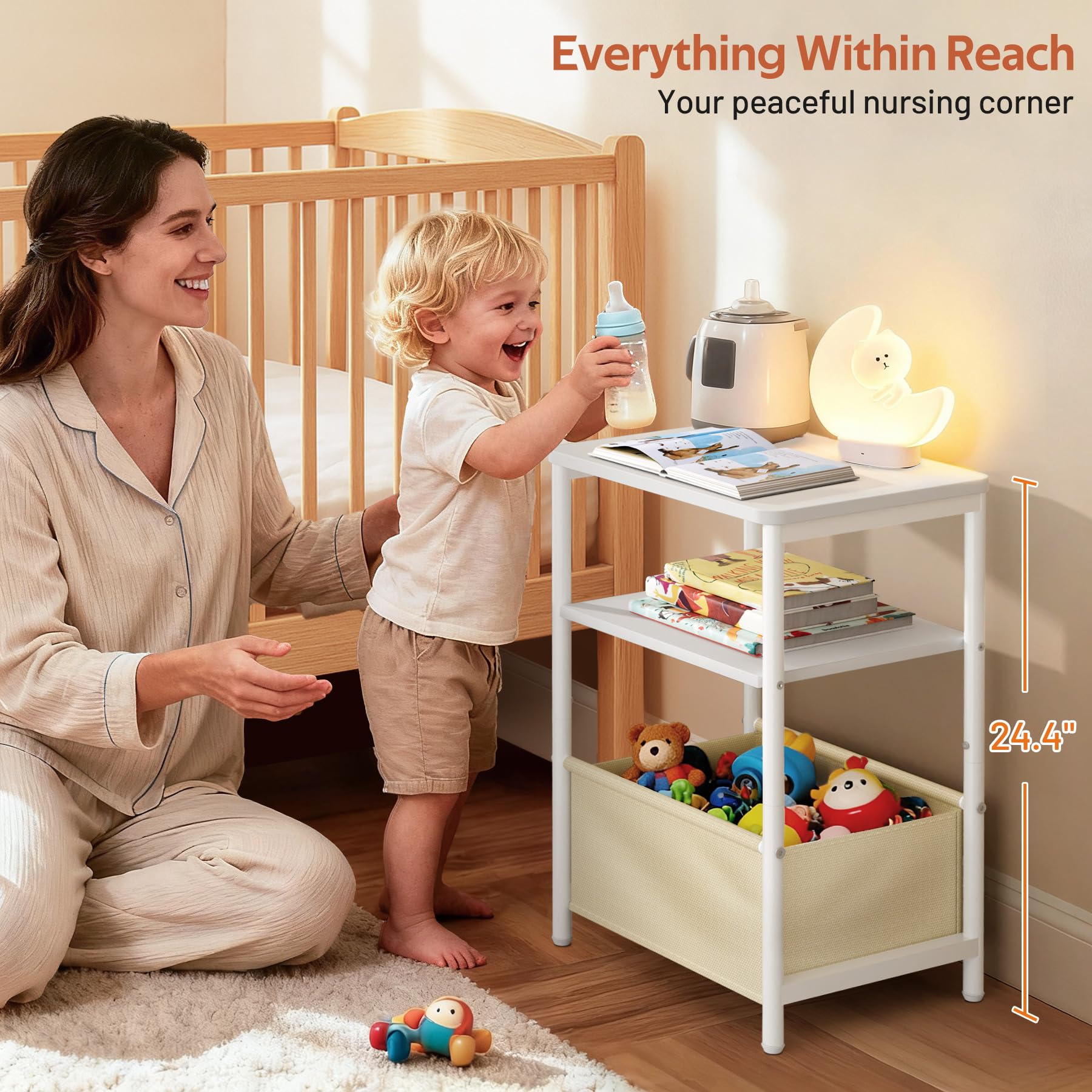 MISSLO nightstand shows rounded edges for safe play and calm design
