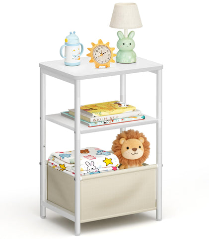 MISSLO toddler nightstand with storage basket keeps toys organized beside the bed