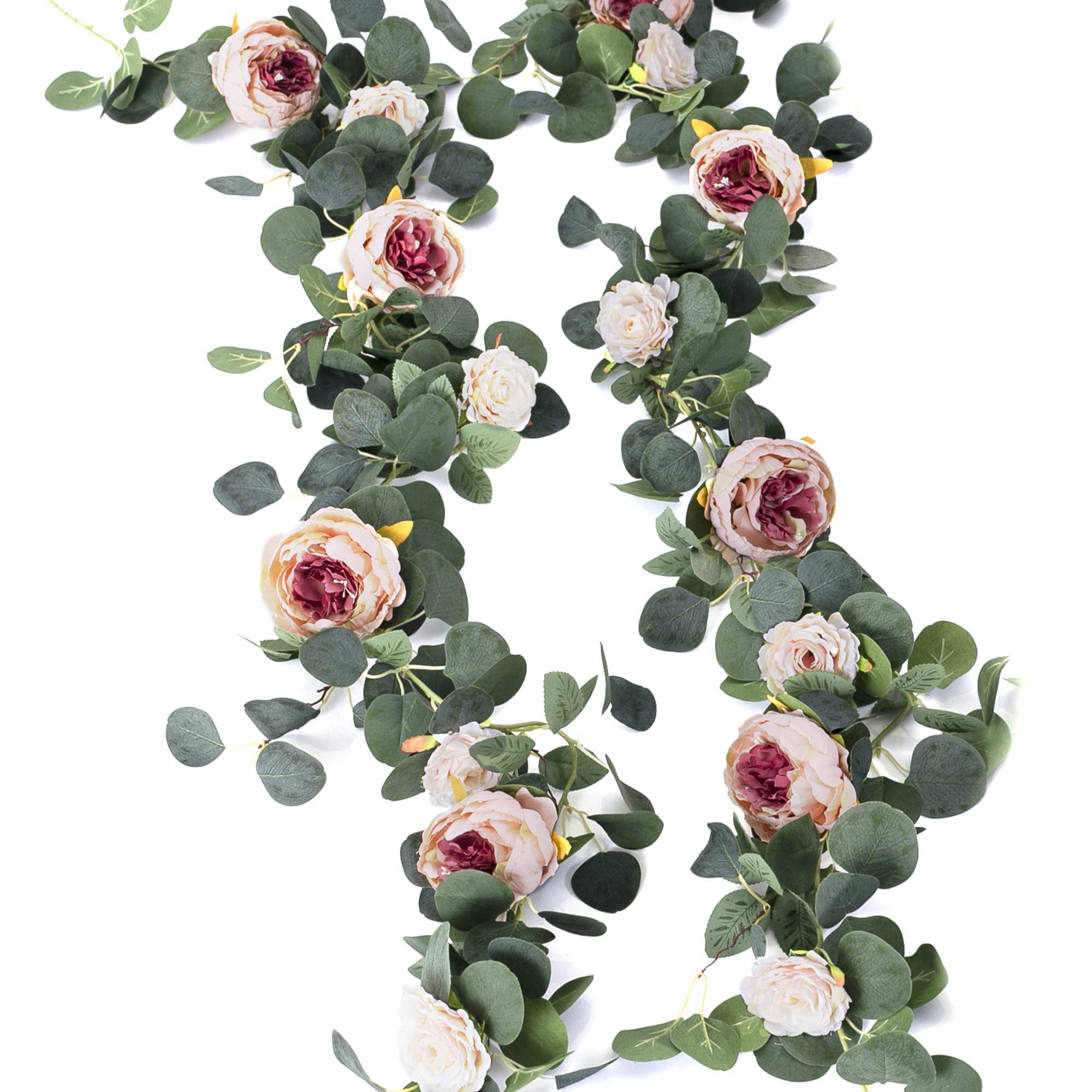 MISSPIN artificial eucalyptus peony vine closeup shows realistic leaves for elegant wall decor.