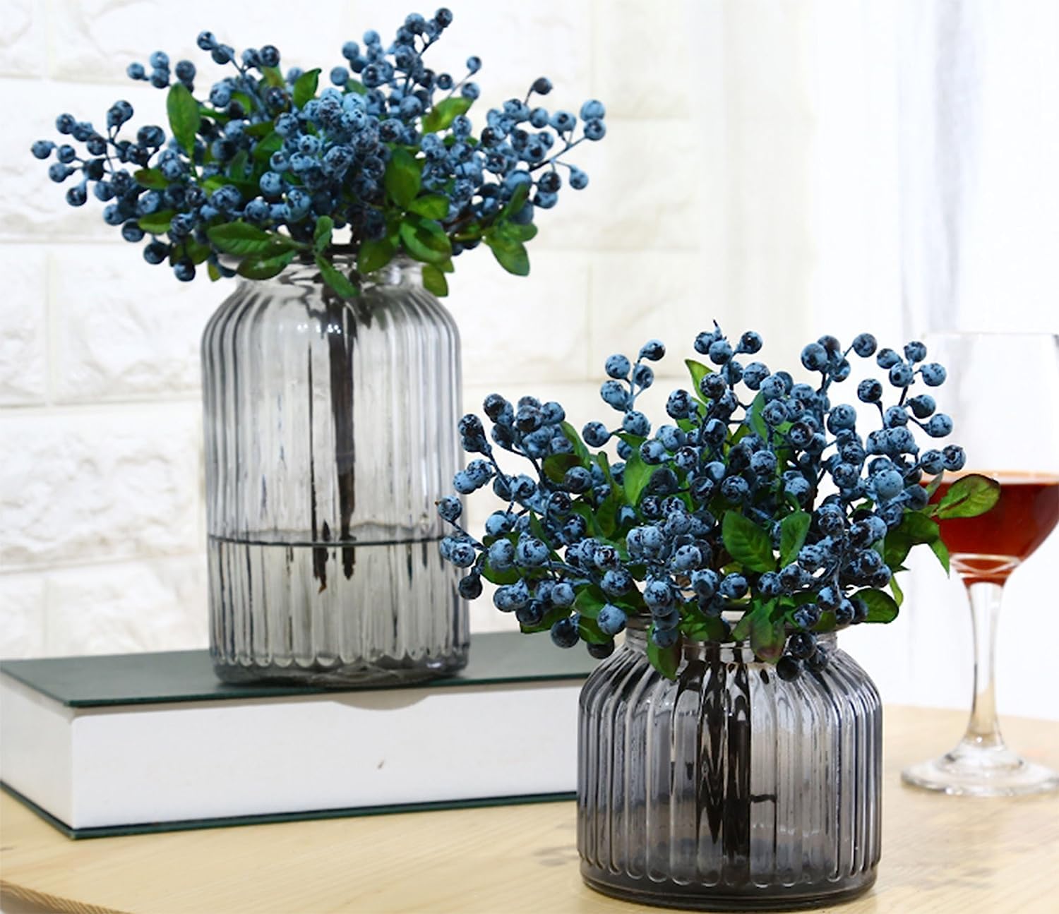 Mistari artificial blueberries closeup on stems with realistic color and texture