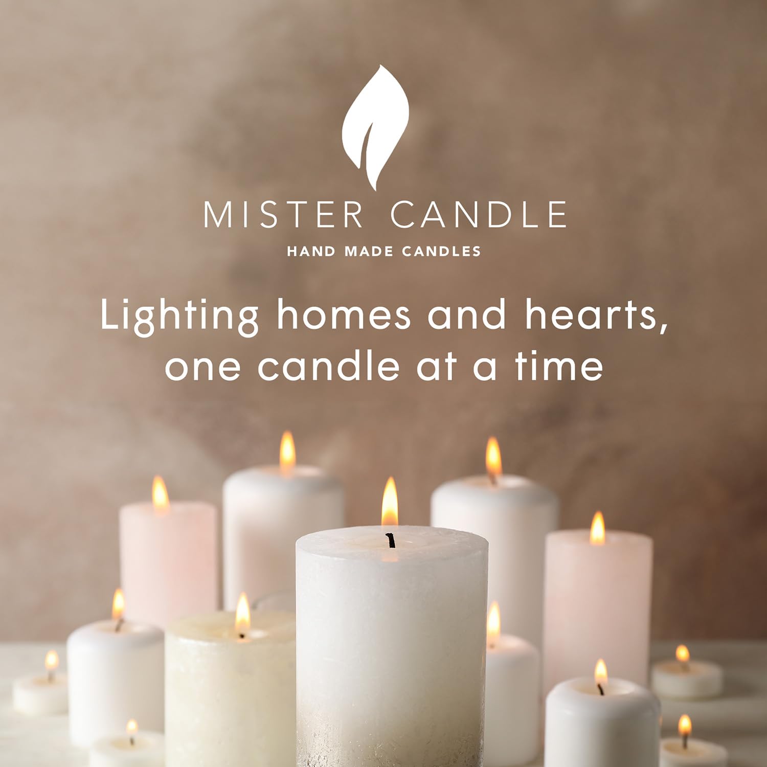 Mister Candle 4x4 white pillar candle adds elegant candlelight.