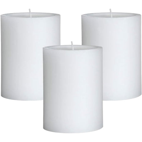 Mister Candle citronella pillar 3x4 – front view showing elegant white design for patio decor.