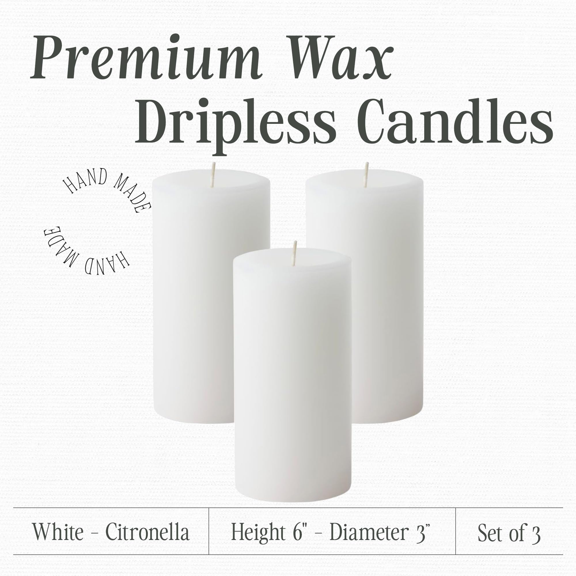 Mister Candle dripless citronella 3x6 white candle for clean, steady burn