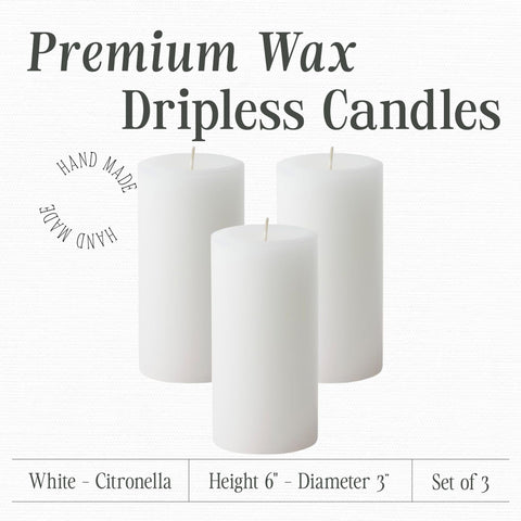Mister Candle dripless citronella 3x6 white candle for clean, steady burn