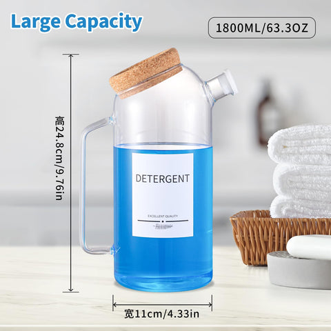 Mithrgrous glass laundry dispenser with waterproof label stickers for quick organization.