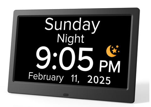 Mitoart 10.1-inch alarm clock front view with a clear large display for easy reading