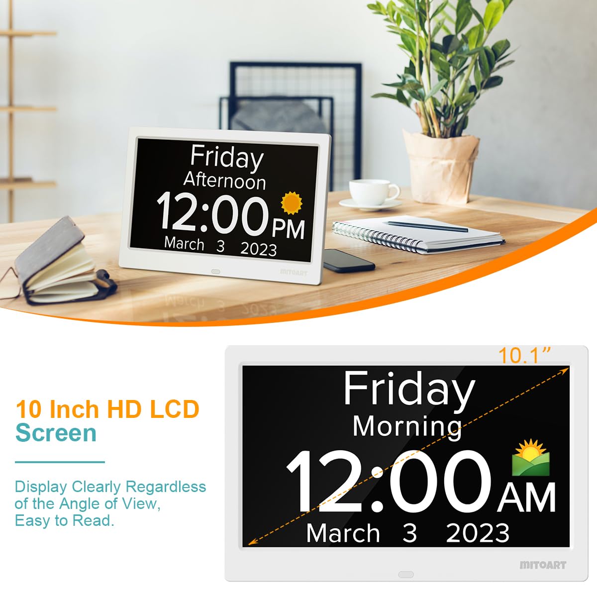 Mitoart supports multiple alarms for reminders and daily schedules.