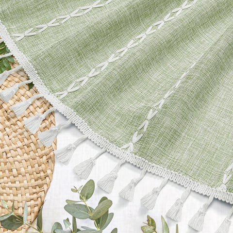 MitoVilla Sage Green Boho shower curtain rust-resistant grommets and hardware