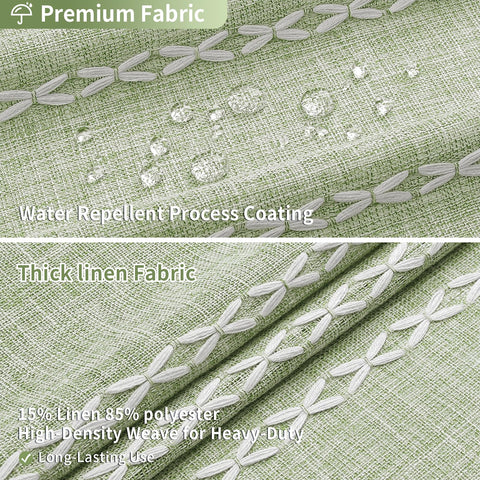 MitoVilla Sage Green Boho shower curtain tassel edge accent in rustic style