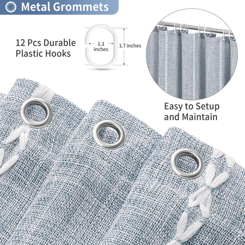 MitoVilla shower curtain includes 12 hooks for quick, easy installation.