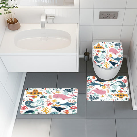 Mitpok ocean-design bath mat keeps feet dry after showers.