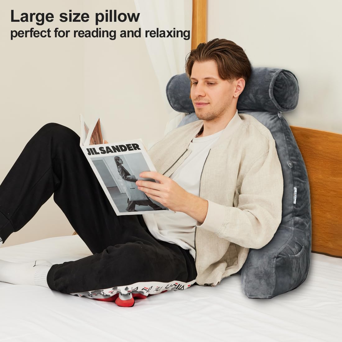 Mittagong detachable neck roll for customizable neck support during reading.