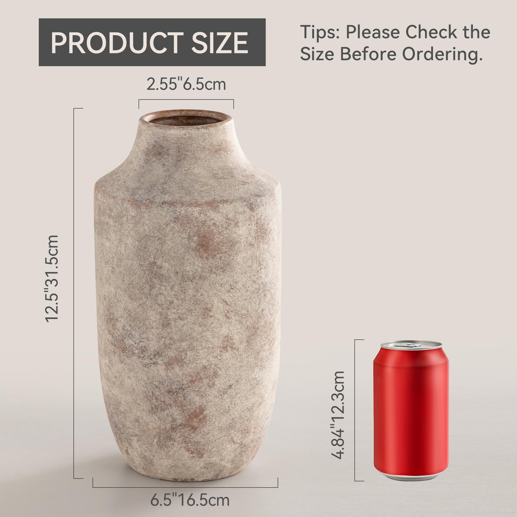 Mitt&Ditt vase side angle showing weathered glaze, fits farmhouse and vintage decor.