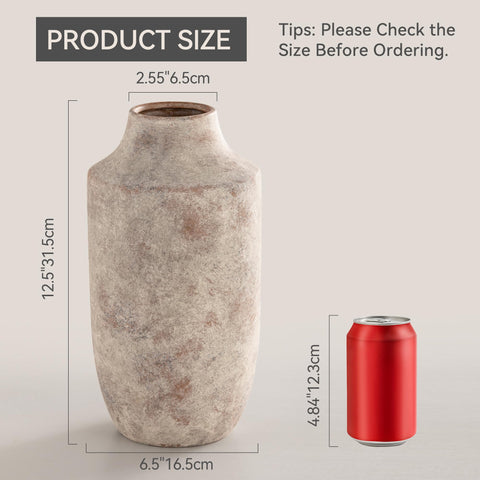 Mitt&Ditt vase side angle showing weathered glaze, fits farmhouse and vintage decor.