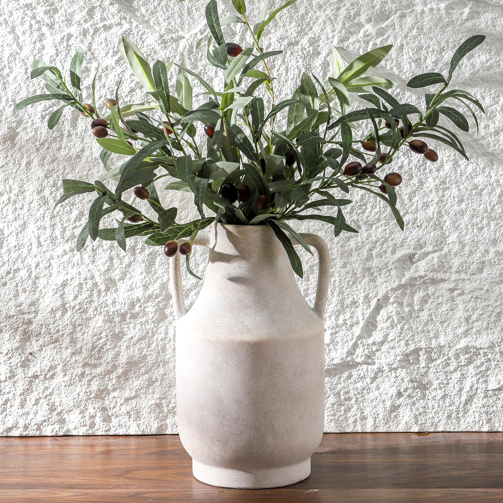 Mitt&Ditt ceramic vase with handles, 11-inch off-white finish enhances table decor