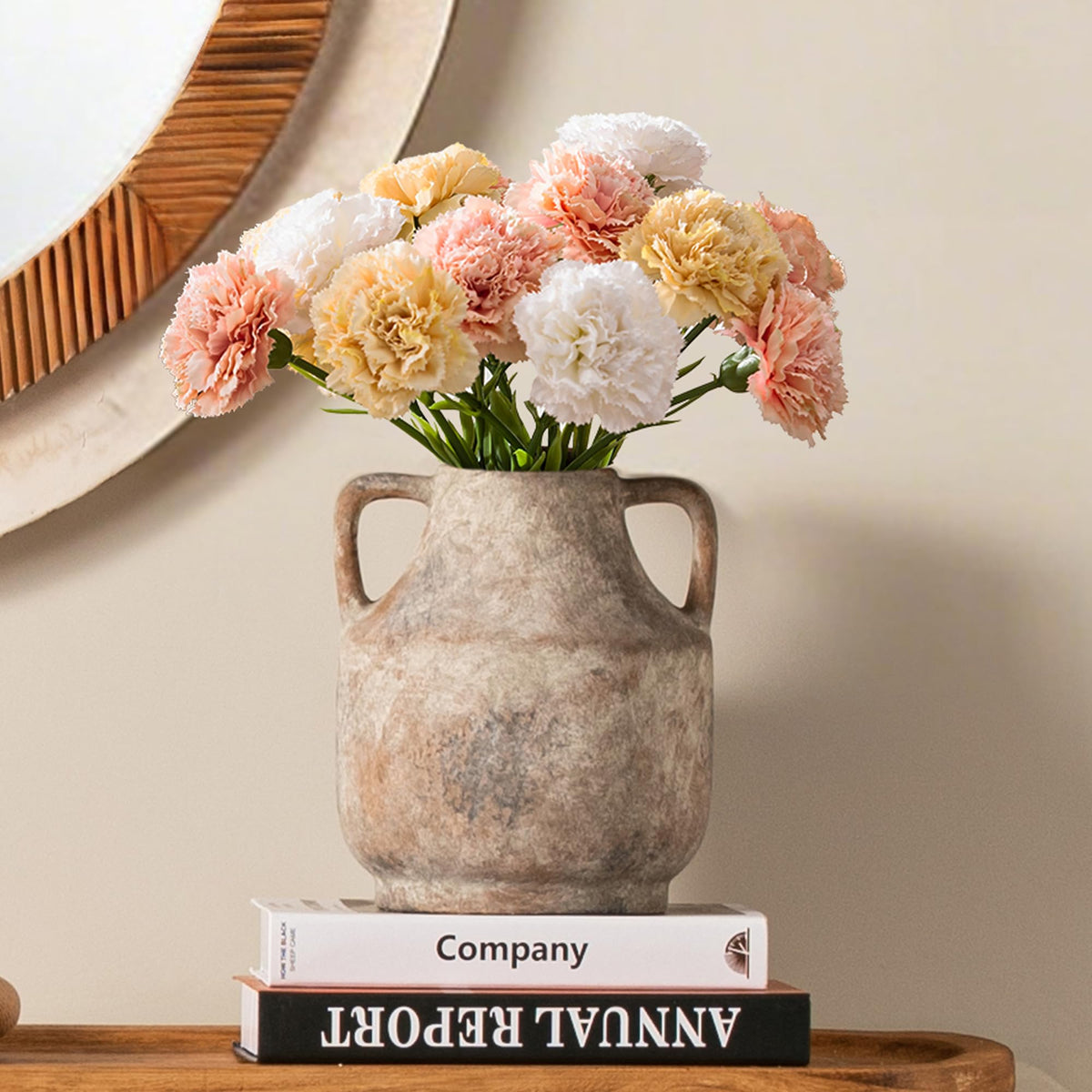 Mitt&Ditt ceramic flower vase with handles in off white, ideal for tabletop centerpiece decor
