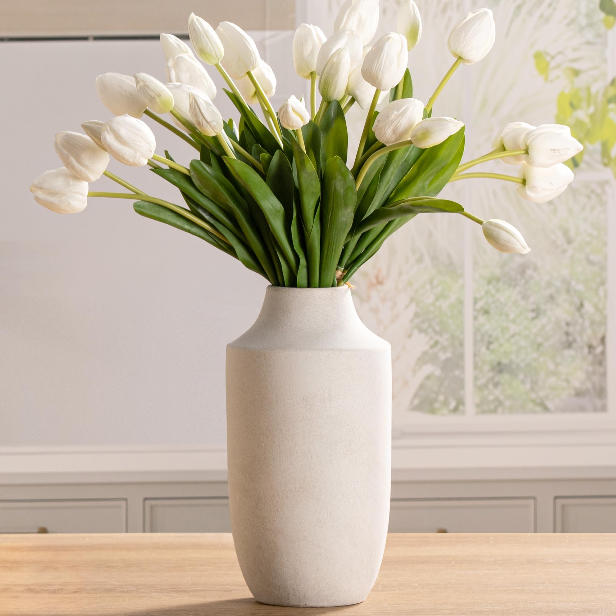 Mitt&Ditt ceramic flower vase 12.5-inch tall in off-white glaze for centerpiece styling