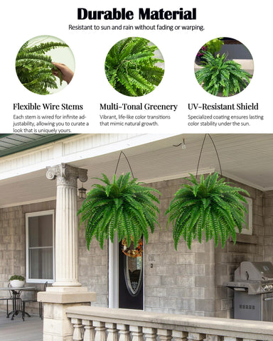 Front porch or entryway decor with lush greenery