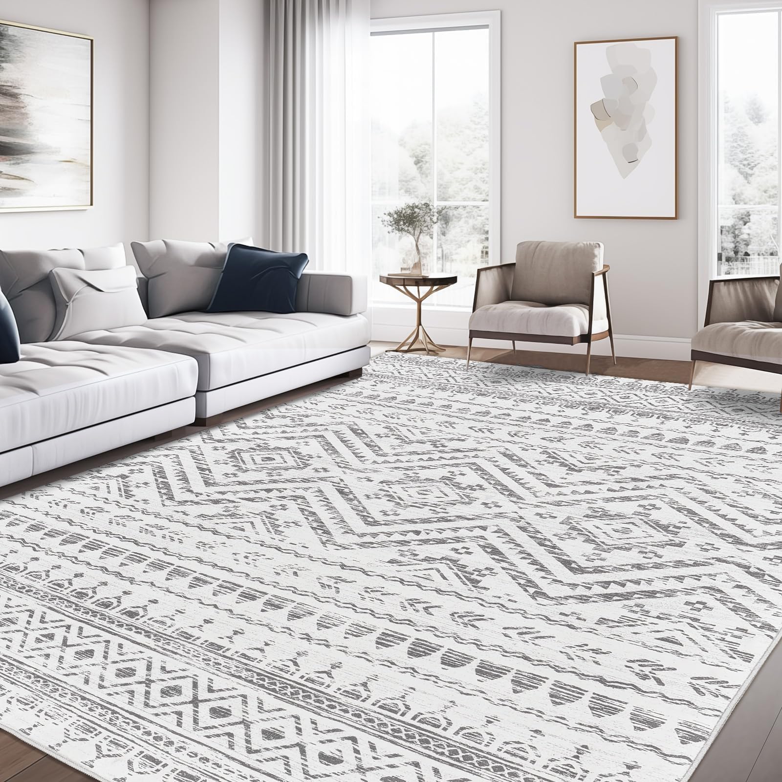 Miukiki 8x10 rug with Moroccan pattern adds stylish floor coverage.