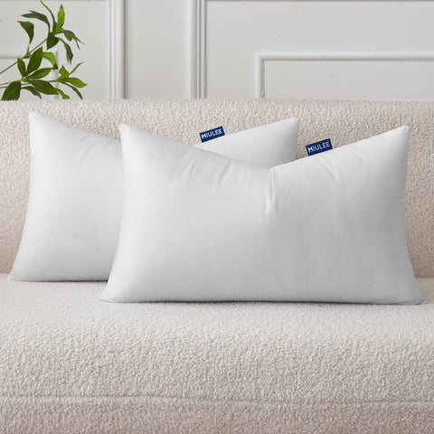 MIULEE 12x20 pillow insert on a sofa adds comfortable fullness.