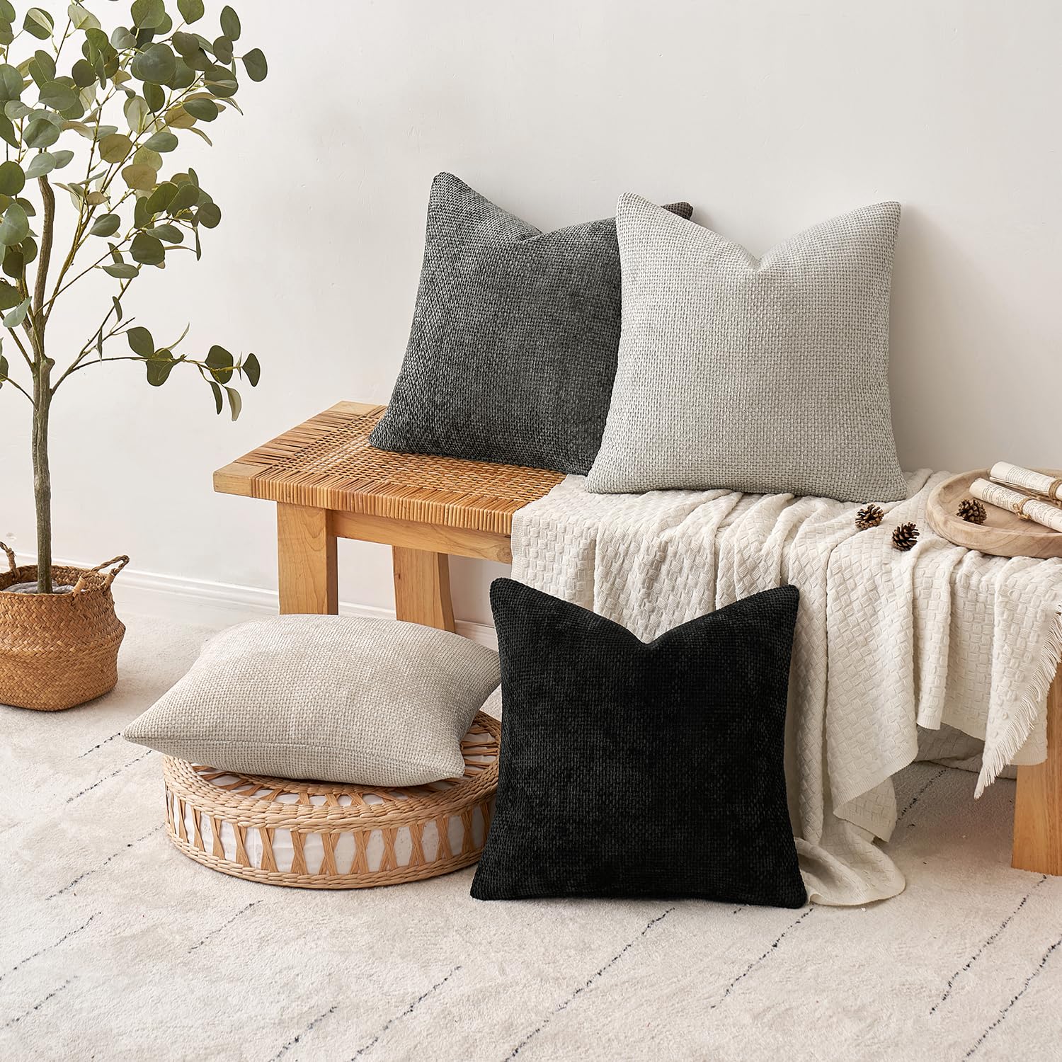 MIULEE four-pack keeps living room decor cohesive on sofa and chairs.