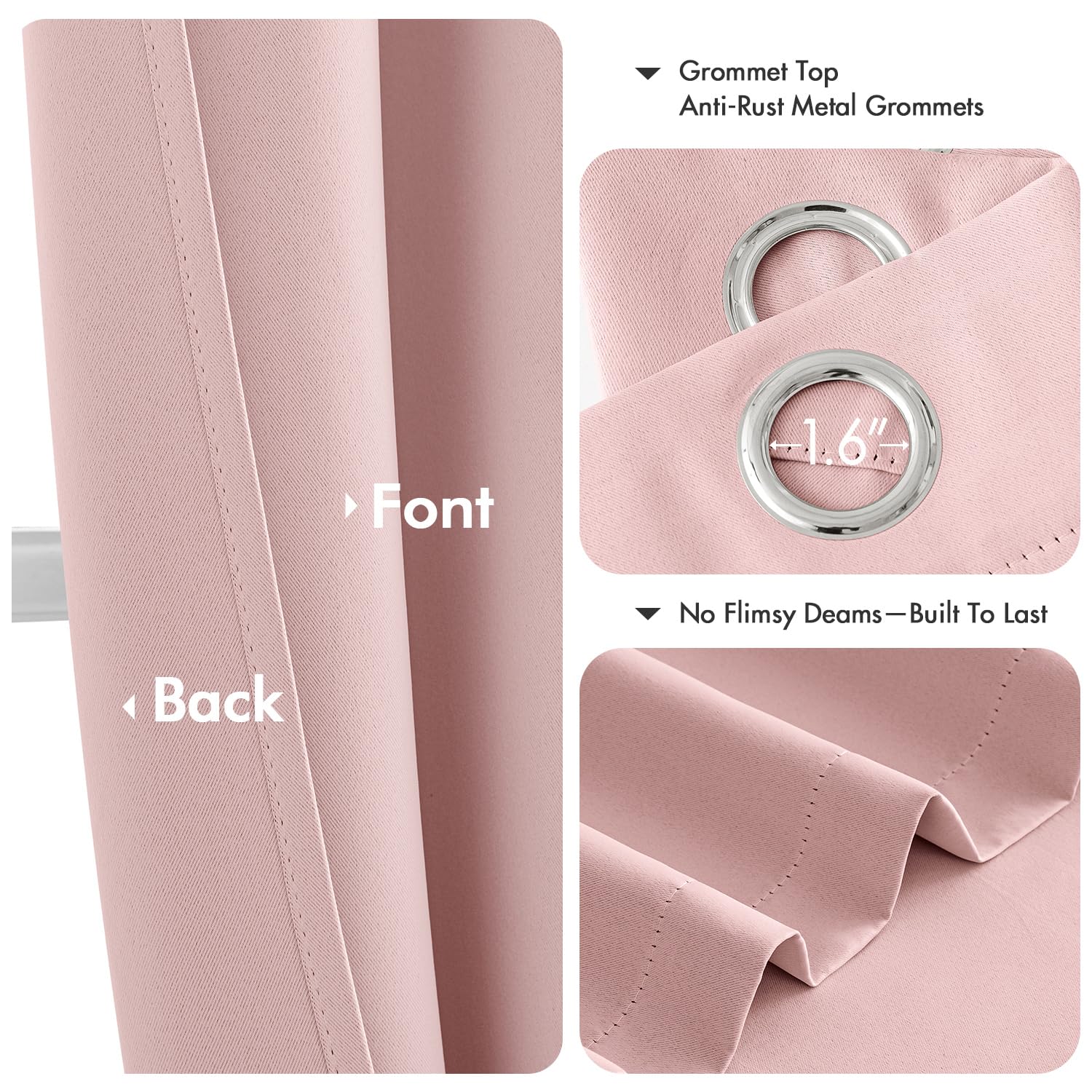 MIULEE six-grommet silver hardware detail on curtains for easy installation.