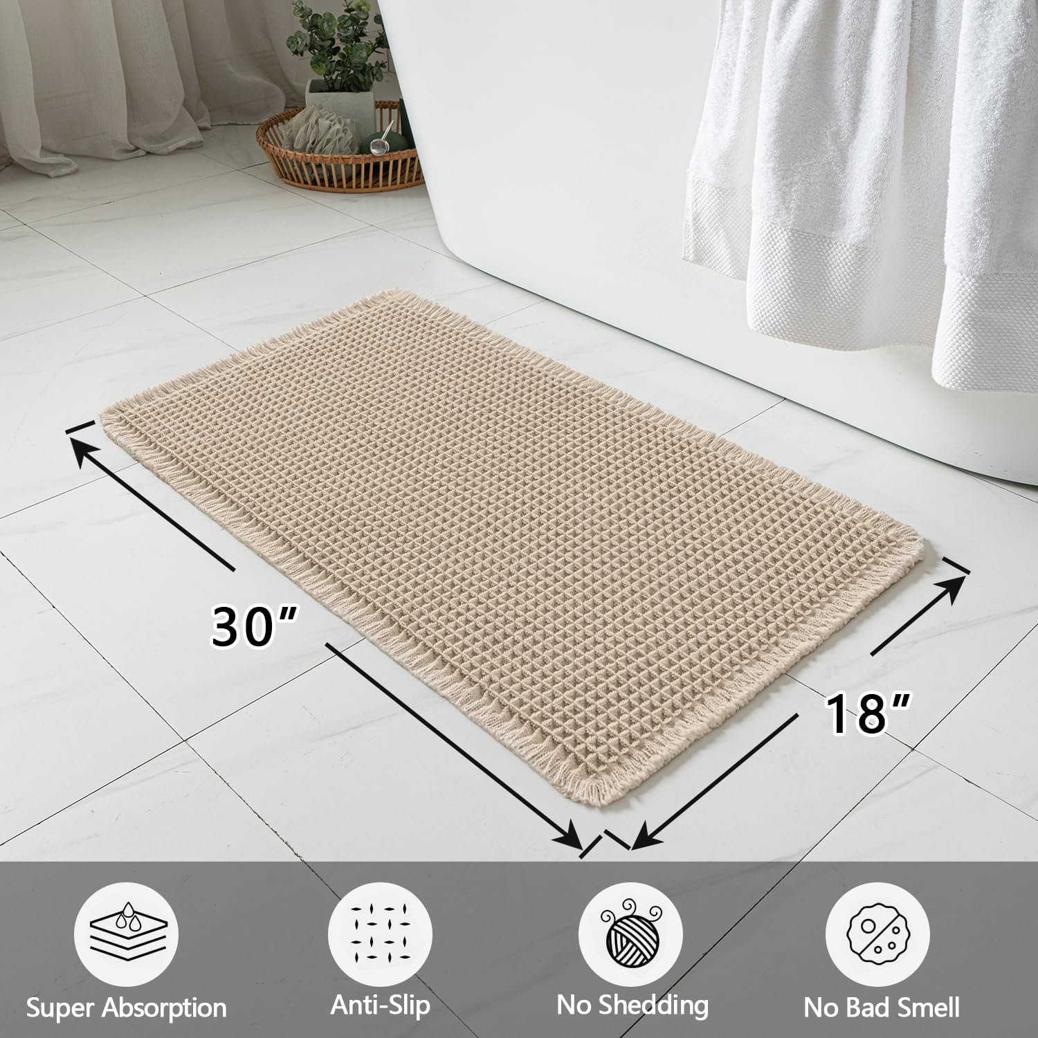 MIULEE absorbent bath mats double-layer waffle texture for fast water absorption