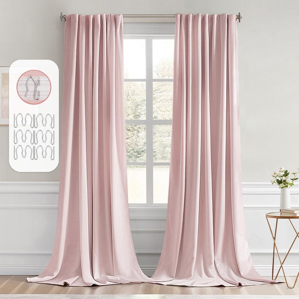 MIULEE Baby Pink blackout curtains 96-inch two-panel set blocks light and adds soft color
