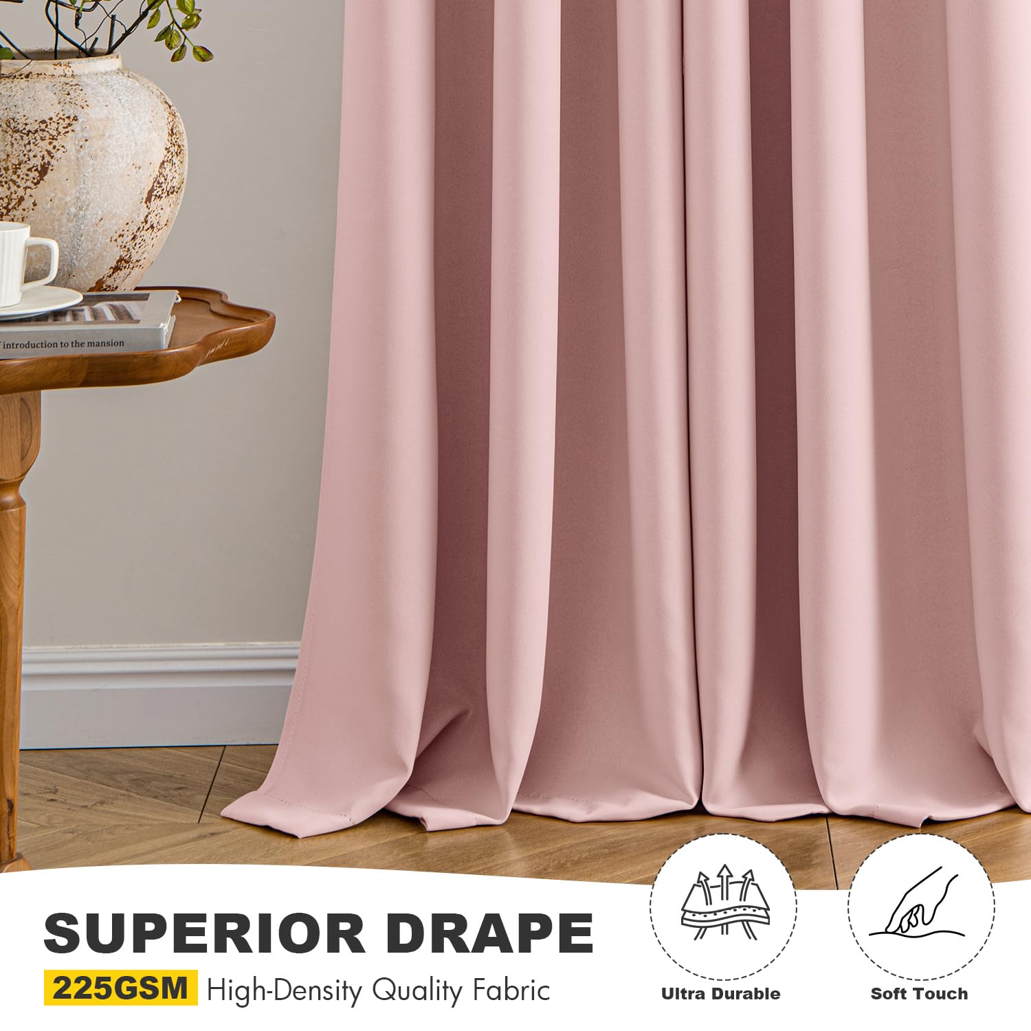 MIULEE baby pink blackout curtains fabric texture closeup highlighting durable weave
