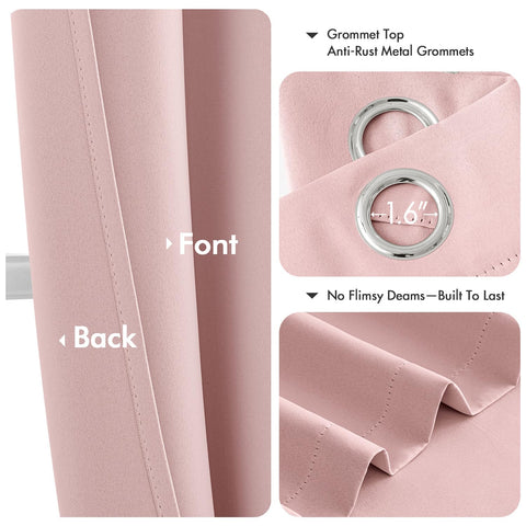 MIULEE pink blackout curtains demonstrate light-blocking performance in dim room