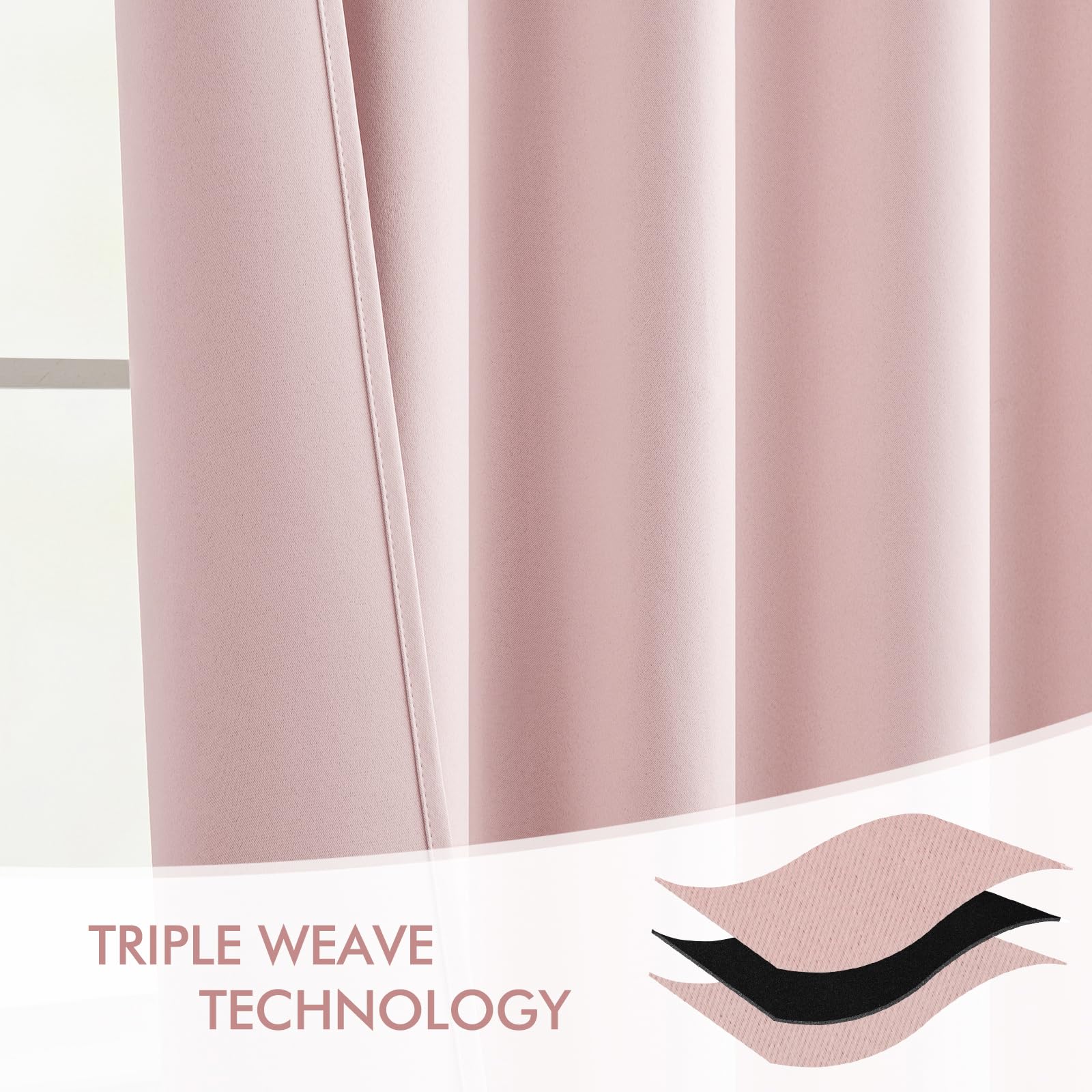 MIULEE Baby Pink blackout curtains offer UV protection and color longevity