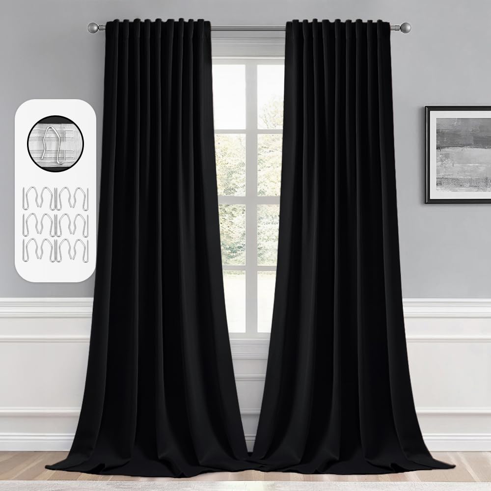 MIULEE back tab blackout curtains side view showing versatile 3-in-1 hanging options