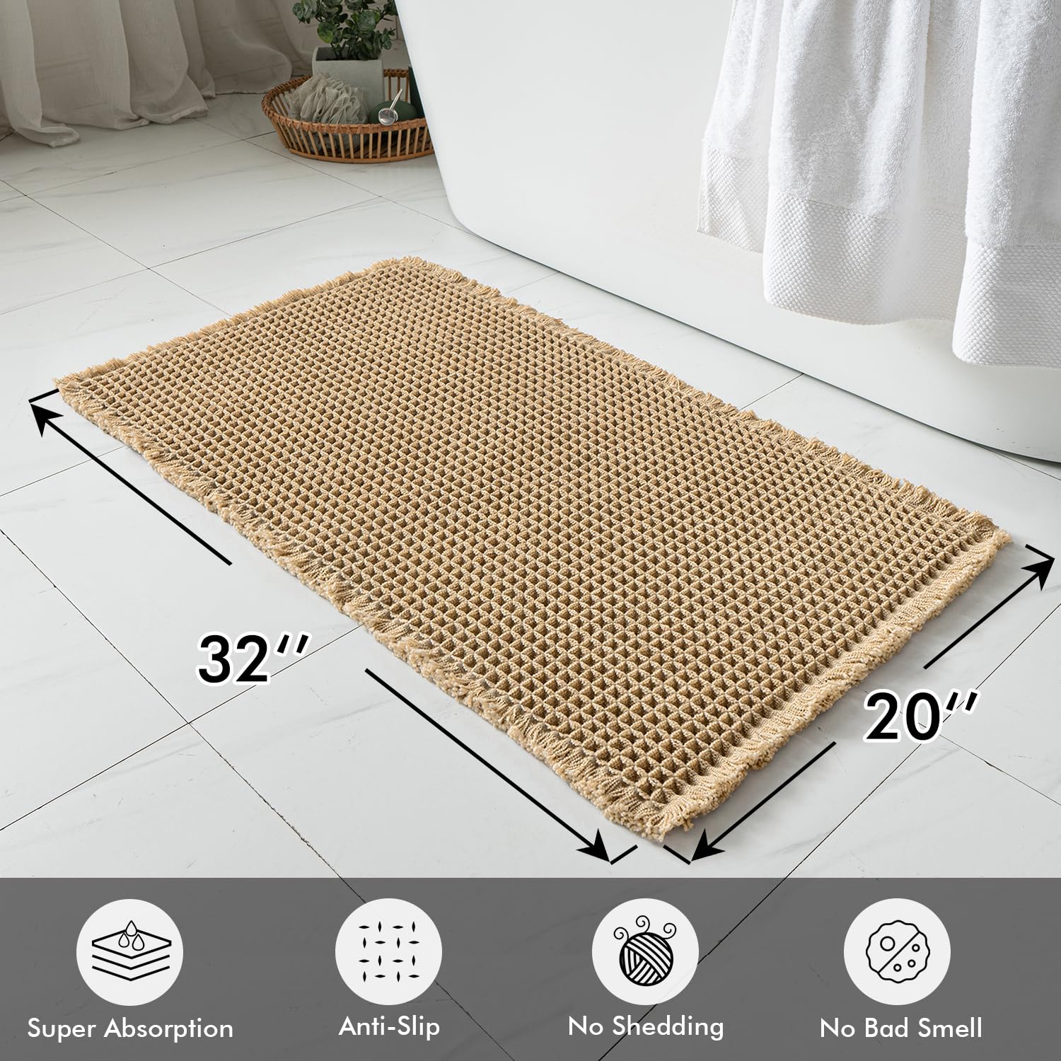 MIULEE waffle bath mats close-up texture highlights high absorbency and plush comfort.