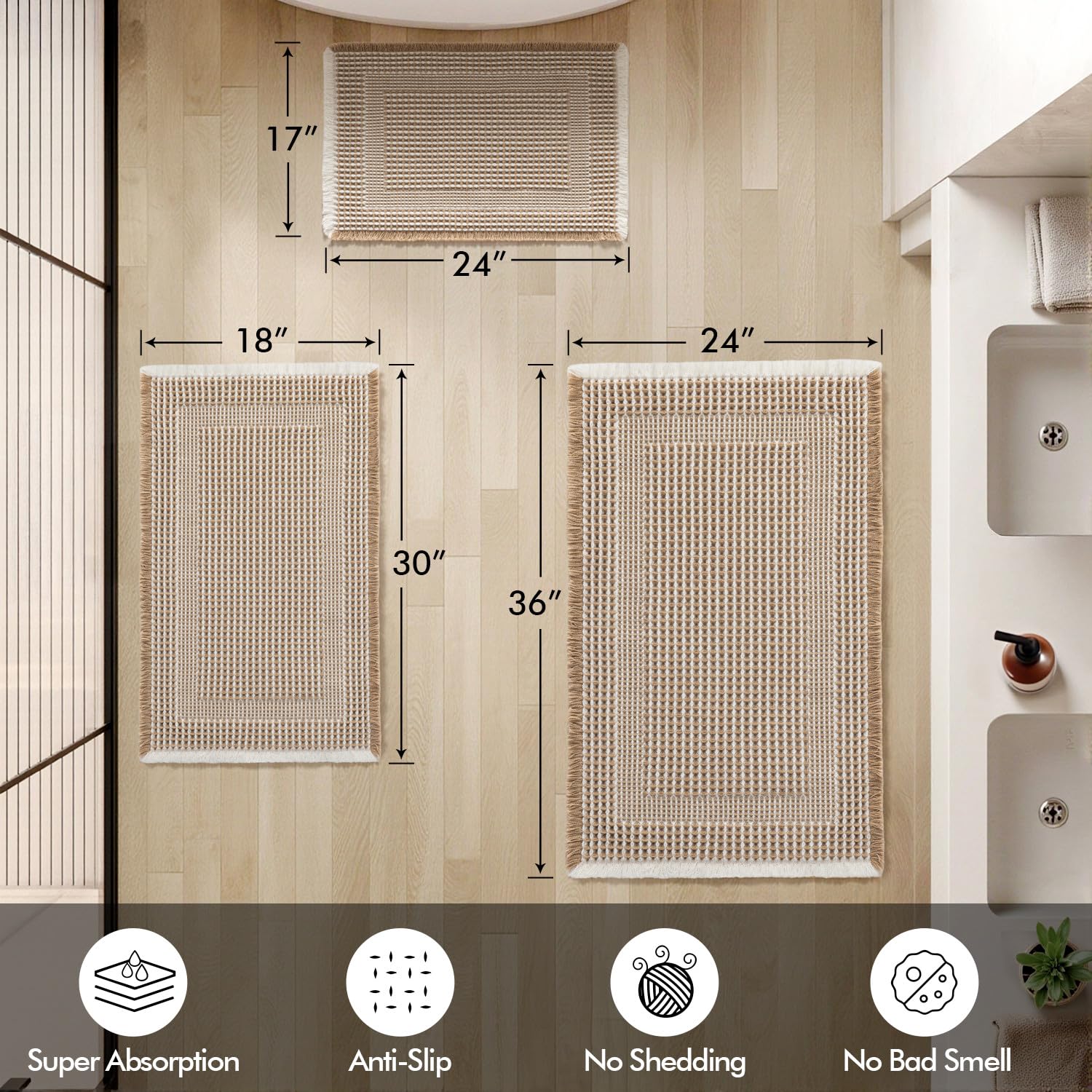 MIULEE bathroom mat on tile demonstrates quick moisture uptake and dryness.