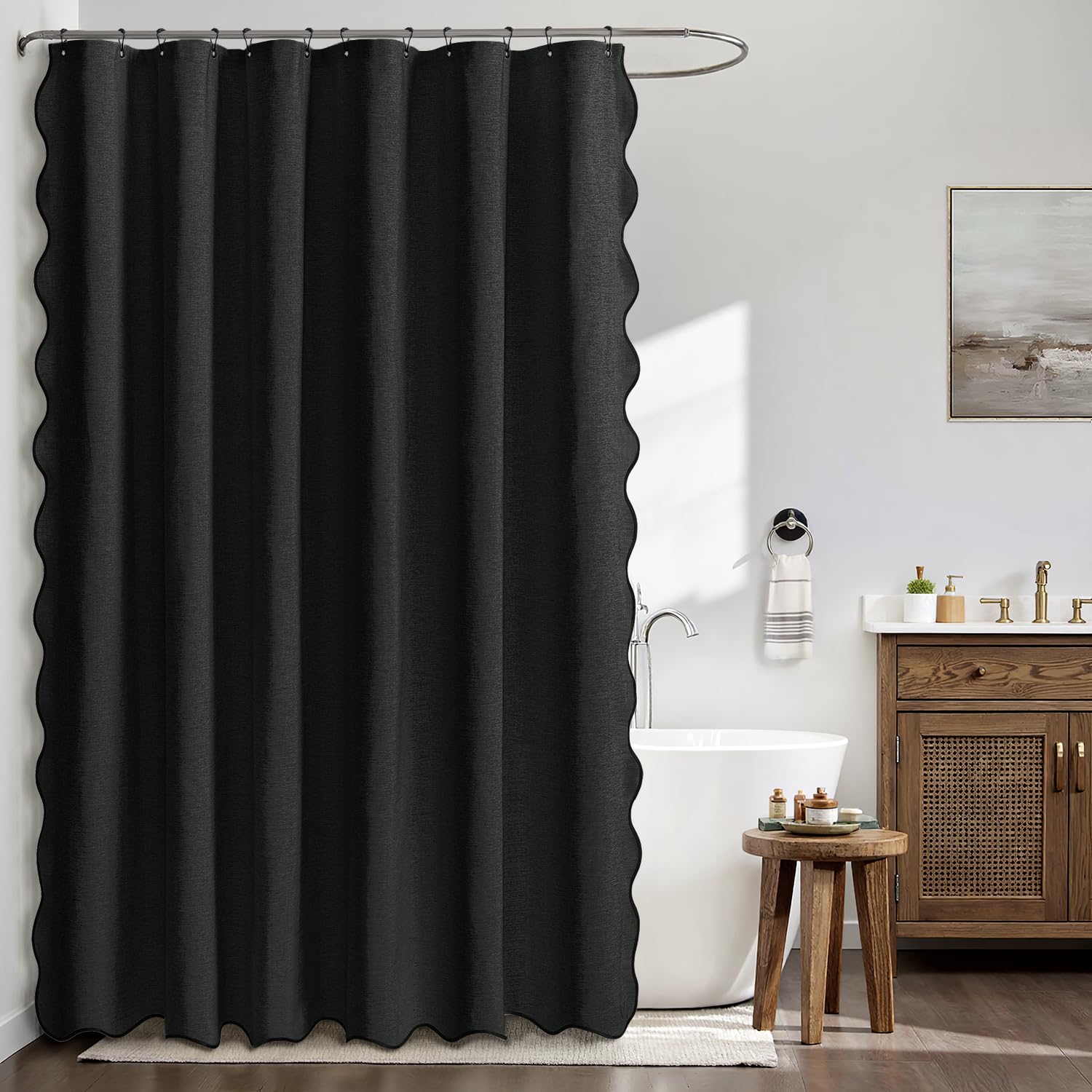 MIULEE bathroom setup with curtain demonstrating water-repellant fabric in action.