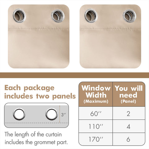 MIULEE beige curtains on rod, 52x84 inches for living rooms