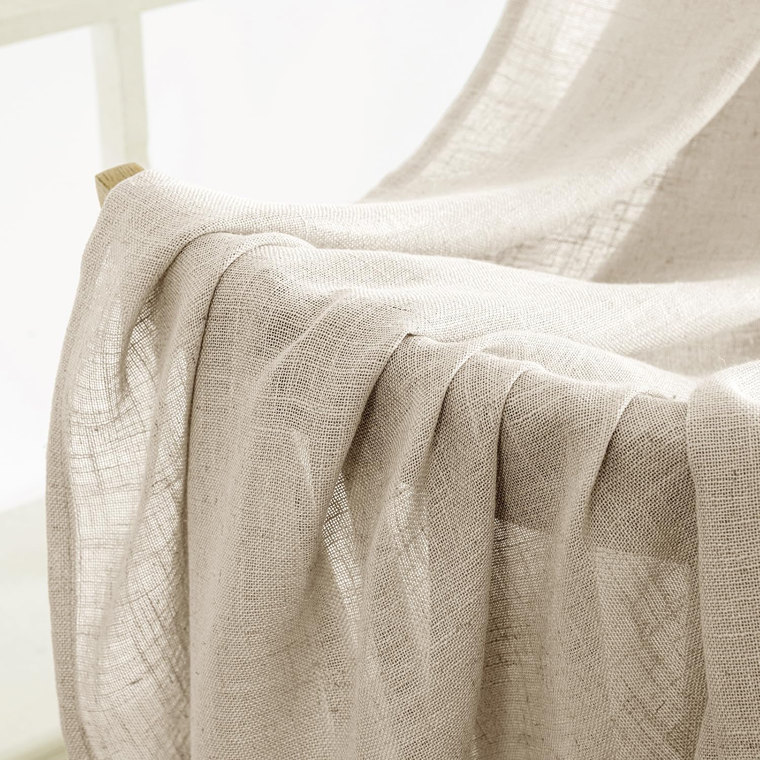 MIULEE beige linen curtains create cozy bedroom ambiance.