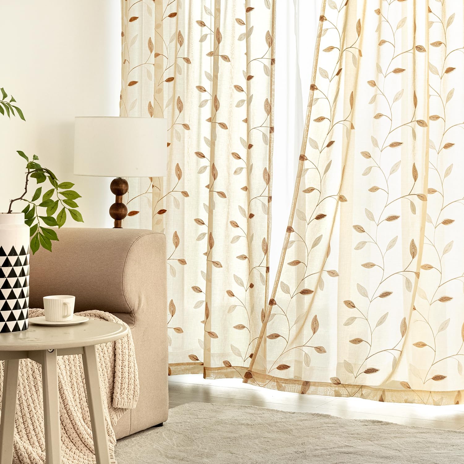 MIULEE beige curtains with rod-pocket design for easy installation and clean hang