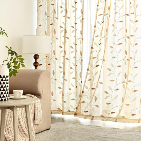 MIULEE beige curtains with rod-pocket design for easy installation and clean hang
